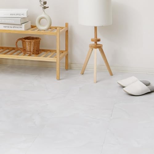 萩原 ストーン調フロアタイル グランホワイト 約30.5×30.5cm 20枚入 約1畳 貼ってはがせる 置くだけ 接着剤不要 ズレない 繰り返し使える カットOK