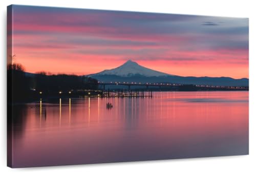 ElephantStock - Columbia River Sunset View Wall Art - Horizontal Canvas Wall Art - Living Room Wall Decor - Photography Nature Canvas Art - Gray And Orange Decor - 24" x 16"