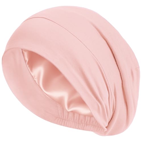 100% Mulberry Silk Lined Bonnet for Sleeping Women Men - Anti-Frizz Curly Hair Wrap for Braid Wavy Night Sleep Cap Pink