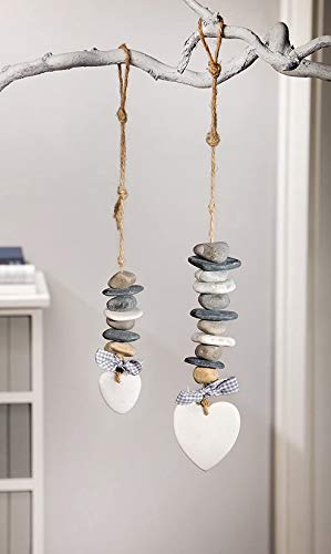 2 Deko-Hänger Steinherz, grau + weiß 40 + 45 cm hoch, Landhaus-Stil, Hochzeitsdeko, Wandschmuck, Türdeko