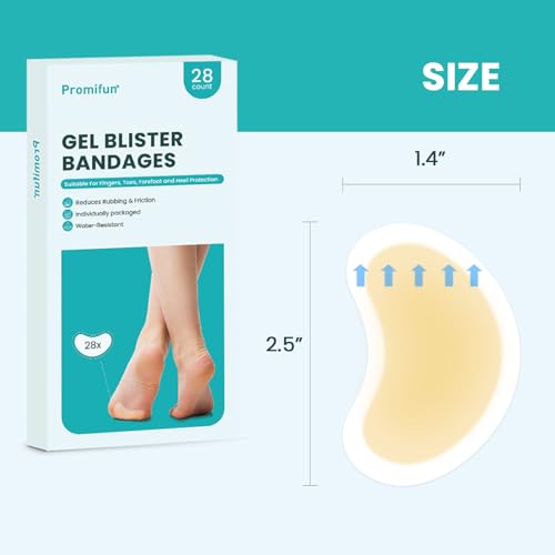 Image of Promifun Blister Pads - 28 ct Water Resistant Hydrocolloid Bandages for Foot, Toe, Heel - Gel Blister Cushions for Prevention & Recovery, Spot Pack