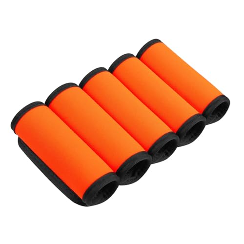 Image of 5 Pack Neoprene Luggage Handle Wraps - Soft Grip Covers for Suitcase, Carry-On & Backpacks - Travel Accessory & Colorful Baggage Identifier (5 Pack Orange)