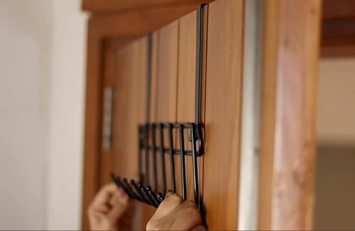 Image of Over The Door Steel Hook Hanger | Strong Heavy-Duty Door Organiser | Holder for Coat Hanging, Hat, Clothes, Towels, Napkin 7 Hooks, No Drilling Black (Black)