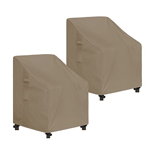 Easy-Going Outdoor High Back Chair Cover UV Resistant Patio Chair Cover Waterproof Lawn Patio Furniture Cover with Tape Sealed Seam (2 Pack-28Wx35Dx35H inch, Camel) 2 Pack-28Wx35Dx35H Camel