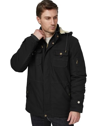 Image of WenVen Men's Winter Sherpa Parka Mid Length Thicken Military Style Warm Jacket with Removable Hood