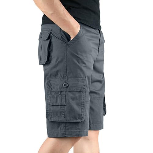 Pantalones Cortos Trabajo Hombre Gris Oscuro Pantalón Verano Bolsillos Pantalon Corto de Verano de Trabajo Cargo Shorts Oferta Flash con Bolsillos de Lino Bermudas Hombre Gris Oscuro L