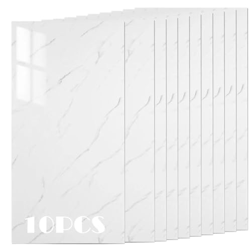 Panneau Mural en PET Autocollant 3D - Effet Carrelage Marbre - Imperméable, Anti-Humidité, Facile à Nettoyer - Pour la Rénovation et la Protection des Salles de Bain & Cuisines - 10 Panneaux 30x60 cm