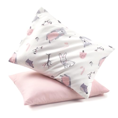 Image of TILLYOU Toddler Pillowcases 13 x 18 Travel Pillow Case 2 Pack, Kids Pillowcases Machine Washable with Envelope Closure, Playful Animals