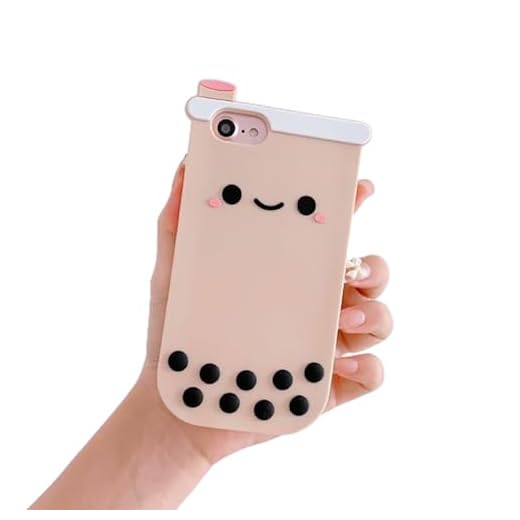 wifantien 3D Boba Tea Case for iPhone SE 2022 2020/iPhone 6 6S 7 8 4.7",Cartoon Cute Kawaii Character Smile Face Boba Tea Kids Teens Girls Women Soft Silicone Case