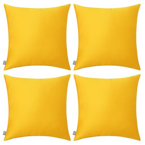 Thmyo 4-Pack 100% Cotton Comfortable Solid Decorative Throw Pillow Case, Square Cushion Cover Pillowcase Sublimation Blank Pillow Covers DIY Throw Pillowcase for Couch Sofa(16x16 inch/ 40x40cm,Yellow)