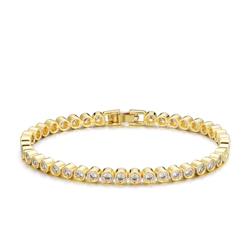 TINGN Gold Tennis Armband Damen 14K Vergoldet Tennisarmband Elegantes Cubic Zirconia Armband Classic 3mm Rund CZ Armkette Schmuck Geschenke für Frauen Damen Mädchen 6 5 Zoll