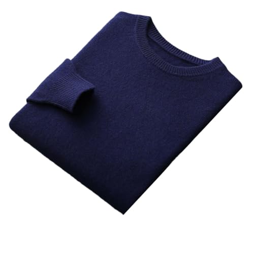 Men's Wool Cashmere Sweater Round Neck Knitted Warm Pullover Top(Navy Blue,Small)