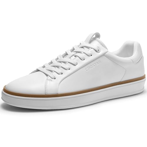 Coostar Mens Casual Shoes Comfortable Dress Sneakers Classic Lace-up Shoe Lightweight White Size 9.5