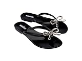 Melissa Harmonic Womens Fashion Sandals - Dressy Flip Flops with Metallic Bow - Lightweight PVC, Flexible Design - Summer Sandals for Women, Flat & Flexible, Iris, Black/Silver, 7