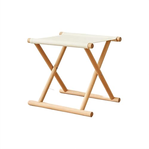 Taburete plegable de camping, patas de madera de haya con asiento de lino de algodón, silla portátil para exteriores, pesca, picnic, viajes, barbacoa (B#)