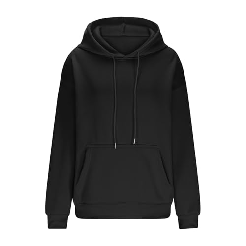 KOG Hoodie für Damen Baumwolle Hooded Sweatshirt Einfarbige Kapuzenpullover Warme Hoodies Teenager Mädchen Sweatshirt mit Kapuze Kleidung Fashion Frauen Warm Locker Schwarz XL