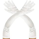 Women's White Long Satin Gloves 1920s Opera Bridal Wedding Dance Halloween Costume Evening Party Gloves 22 inch