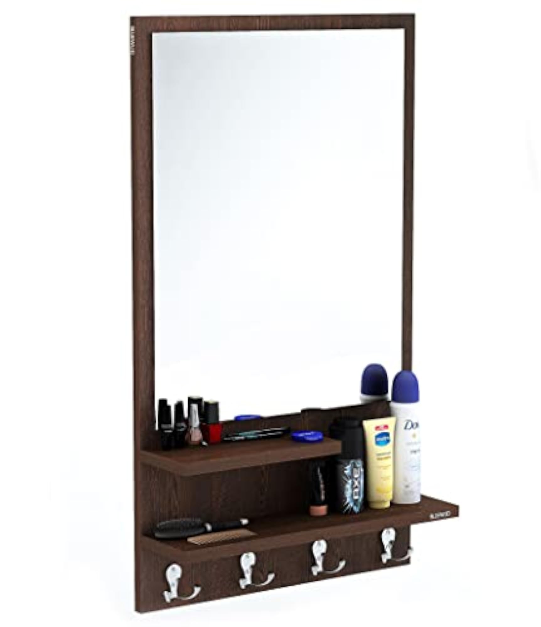 Engineered Wood Wall Mount Dressing Table Mirror with Shelves