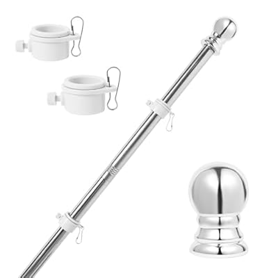 YKFLY Flag Pole Kit 5ft Flag Pole for Outside House, Flag poles with Tangle Free Flag Pole Rings for 3x5 American Flag Mounting Bracket Stainless Steel Heavy Duty for Yard Truck Boat(without Bracket)