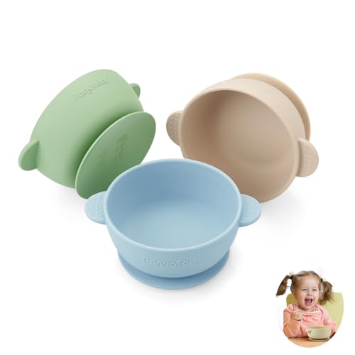 Image of PandaEar 3 Pack Baby Bowls with Suction| Stay Put Silicone Food Bowl for Babies Kids Toddlers Infants| Food Grade Soft Safe BPA-Free Silicone (Multi-Color)