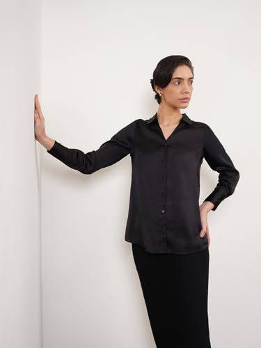 Image of FableStreet Women Shirts | Comfort Fit Spread Collar | Premium Satin Fabric for Formal, Business Casual