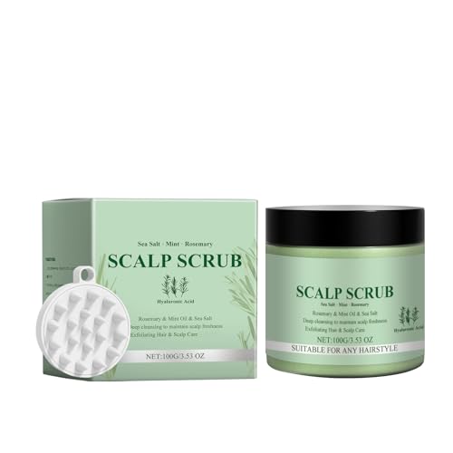 Scrub - Exfoliante para el cuero cabelludo de romero, exfoliante de cuero cabelludo, limpiador y nutritivo, prevención de la caída del cabello, cuidado nutritivo del cabello con masajeador de cuero