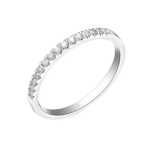 Homxi Anillo Alianzas Mujer Oro Blanco 18 Quilates, Media Eternidad con Diamante de 0,11 ct, Anillo de Eternidad Plata Mujer, Talla 11(51mm)
