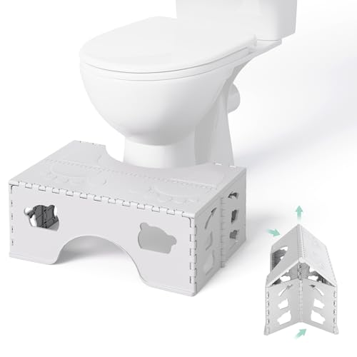 WBKATN Foldable Toilet Stool Squat, 7 Inch Healthy Squatting Potty for Adults with Anti-Slip Feet, Portable Travel Poop Stool Adult, Lightweight & Easy Storage Bathroom Toilet Step Stool, Gray