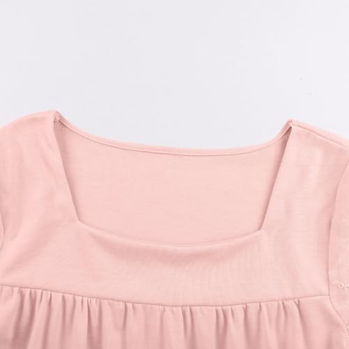 Tween Girls Dressy Casual Square Neck Short Sleeve Kids Teen Girls Fashion Ruffle Sleeve Summer Tops Pleated Clothing4