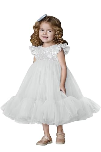 Sequin Flower Girl Dress for Wedding Kids Tea-Length Princess Pageant Dresses Tulle Puffy Birthday Prom Ball Gowns