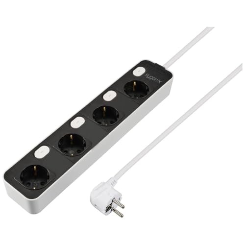 Sygonix SY-6118236 Steckdosenleiste mit Schalter 4fach Schwarz, Weiß Schutzkontakt 1 St.
