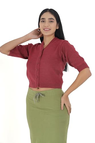 Image of Women Winter Wear V-Neck Half Sleeves Regular Fit Woollen Blouse