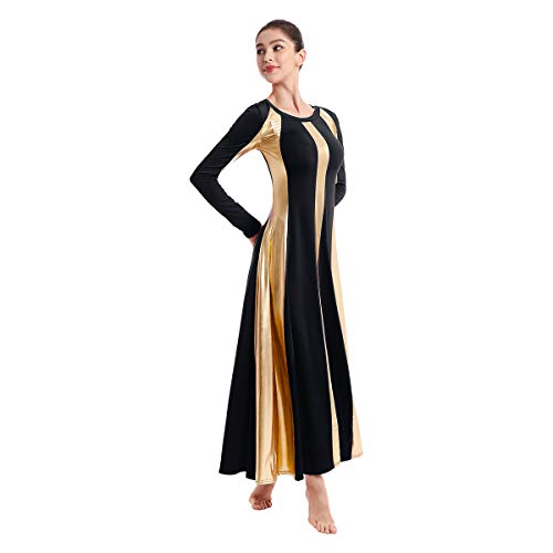 Srobes for Women,Ropa de Princess Tight Dress Long Sleeve White Run Dresses High Waist Swing Pleated A Line Full Length Maxi Long Skirt Black+Gold XL