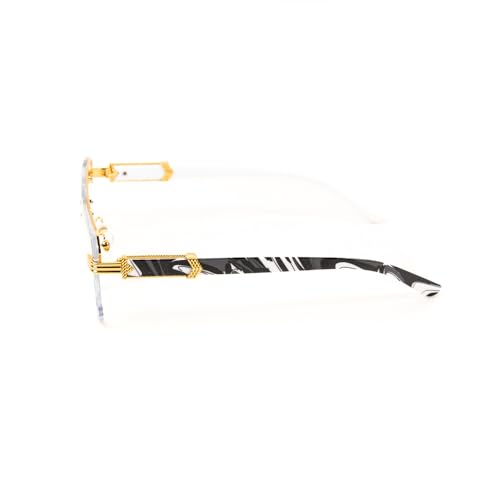 Image of Men Women Designer Rimless Gold Frame Gray Marble Arm 90s Old School Rectangle Frameless Retro Trendy Cool Hip Hop Fashion Square Eye Glasses Clear Tint Glasses