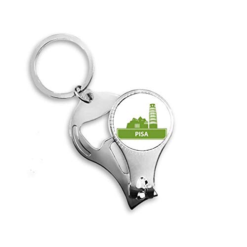 Pisa Italy Green Landmark Pattern Nail Nipper Ring Key Chain Bottle Opener Clipper
