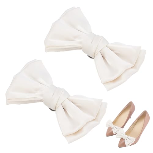 PH PandaHall 2pcs Clips de Chaussures à Nœud Blanc Pinces à Chaussures en Satin Élégantes...