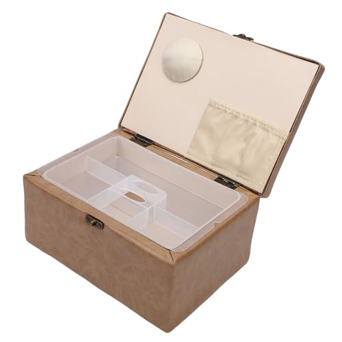 Jiawu Panier de Kit de Couture avec Grand Espace de Rangement, Conception Portable pour les Voyageurs, Bois Massif Marron