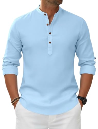 Image of Macsivo Men's Cotton Blend Solid Short Kurta with Regular Lenth Mandarin Neck Full Sleeves and roll-up tab| Kurta Style Shirt for Men