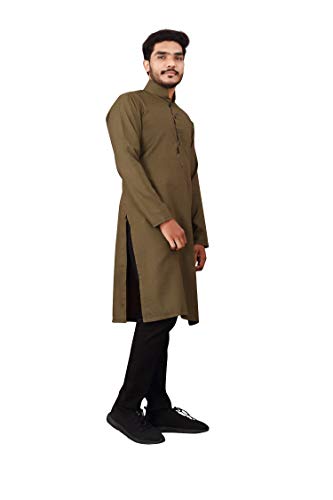 Image of Nirmla Fashion Handloom Cotton Men's Full Sleeve Long Kurta (Men's M101, M, Yellow)