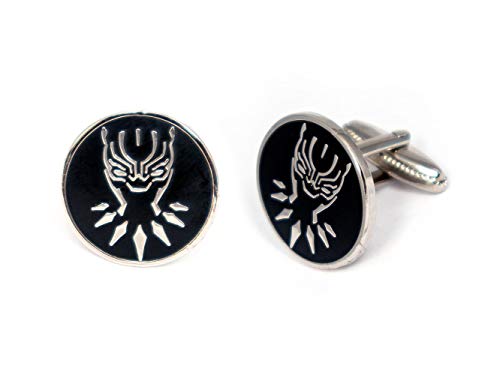 SharedImagination Black Panther Cufflinks, Black Panther Tie Clip, Wakanda Jewelry, Marvel Avengers Tie Tack, Vibranium Cuff Links Wedding Party Groomsmen Gift