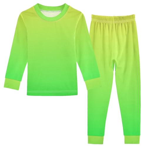 SPRIPORT Green Yellow Gradient Soft Comfy Pajama Set Cotton Sleepwear 2 Piece Pjs Set Long Sleeve Top and Pants 4T