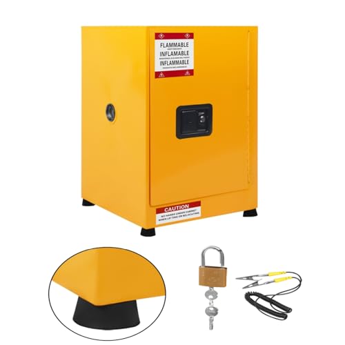 Image of Flammable Cabinet 17 inch x 17 inch x 22 inch, Safety Cabinet - Fireproof, Galvanized Steel, Leakproof, Hazardous Storage Cabinet for Industry, Company and Home, Yellow