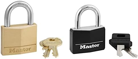 Master Lock Covered Aluminum Lock, Locker Lock with Key, Key Lock for Gym Locker, 1 Pack, 141D & 140D Padlock, 1 Pack, Brass