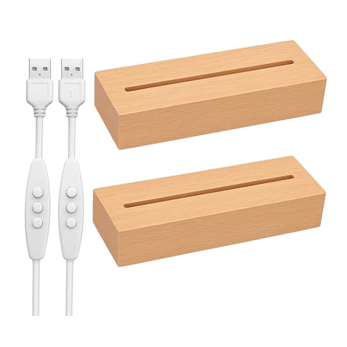 Rectangle LED Lights Display Base, 2 PCS 5.9 Inch Wooden Lighted Base Stand for Acrylic and 3D...