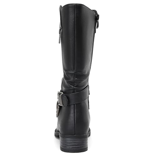 DECARSDZ Women's Mid-Calf Boots Fall Low Heel Fashion Ladies Combat Motorcycle Boots4