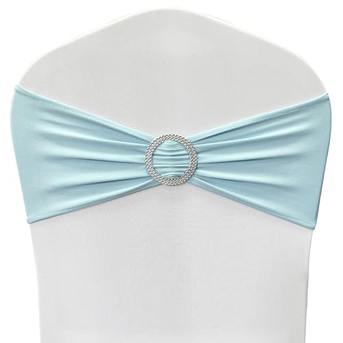 Image of Spandex Chair Sashes Bands, Baby Blue, 30PCS | Stretch Chair Ties Bows, With Buckle Slider, For Wedding Party Banquet Decoration