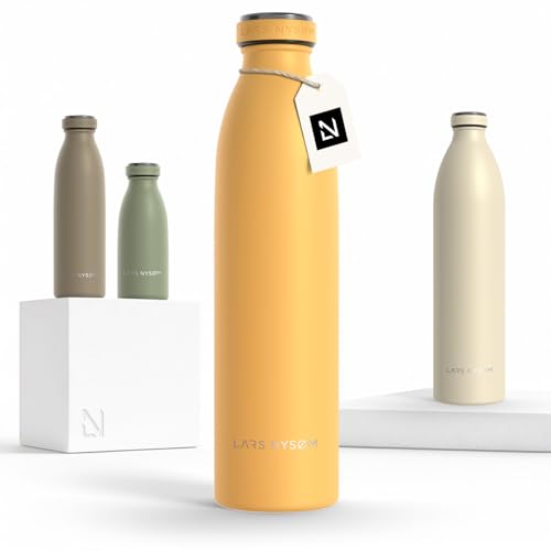 Image of LARS NYSOM Stainless Steel Insulated Water Bottle 12oz 17oz 25oz 34oz 51oz | Insulated Thermo Flask for Hot and Cold Beverages | Leakproof Drinking Bottle (Mustard Yellow, 25.4 oz)