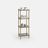 INDE MOBLEKIT | Estantería Vertical 4 Niveles Cuadrada Metal y Bambú 35x30x100 cm, Organizador Zapatos o Estantería Almacenaje Hogar