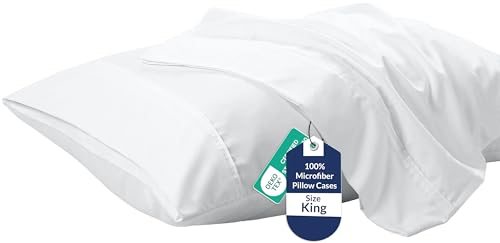 Royale Linens King Pillowcase Set of 2 - Bed Pillow Cover - 20 x 40 -White Pillowcases - 1800 Brushed Microfiber Wrinkle & Fade Resistant - Soft & Cozy- King Size Pillow Case (White)