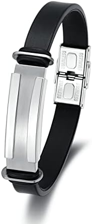 JOMOON Men's Leather Bracelet Cuff Bracelet with Stainless Steel Clasp Father's Day Gift Birthday Gift for Men and Boys (Silver)